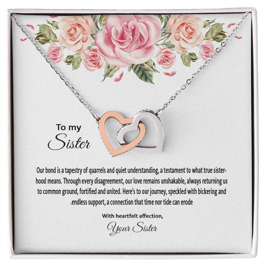 4031c Interlocking Hearts Necklace, Gift to my Sister with Beautiful Message Card