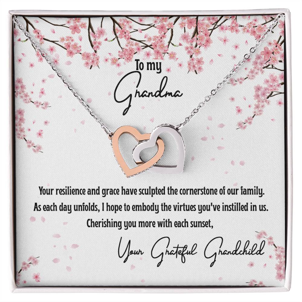 4040a Interlocking Hearts Necklace, Gift to my Grandma with Beautiful Message Card