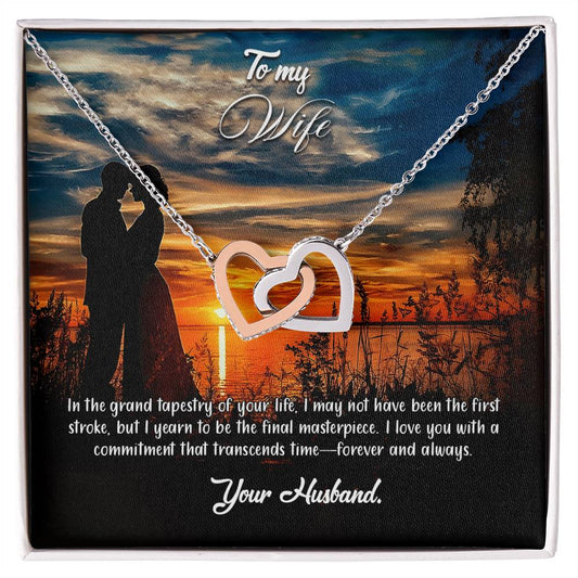 valentine-3a Interlocking Hearts Necklace, Gift to my Wife with Beautiful Message Card