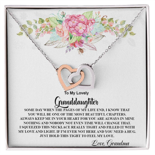 4026 b Interlocking Hearts Necklace, Gift to My Granddaughter , with beautiful message card
