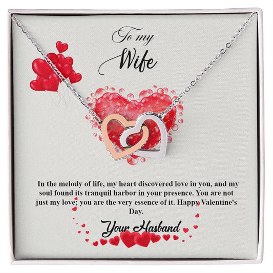 valentine-20a Interlocking Hearts Necklace, Gift to my Wife with Beautiful Message Card