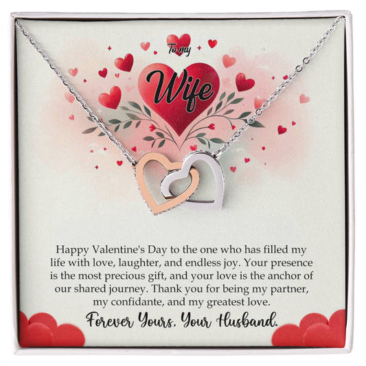 Valentine-st11a Interlocking Hearts Necklace, Gift to my Wife with Beautiful Message Card