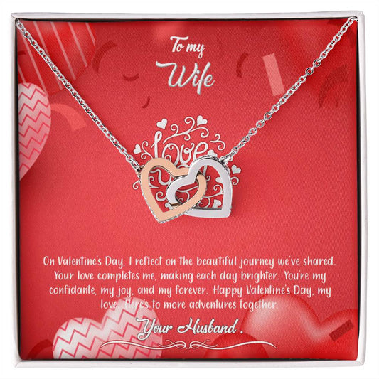 valentine-4a Interlocking Hearts Necklace, Gift to my Wife with Beautiful Message Card