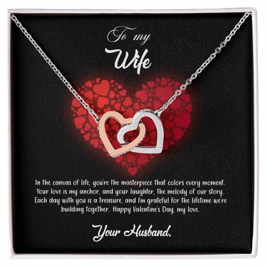 valentine-23a Interlocking Hearts Necklace, Gift to my Wife with Beautiful Message Card