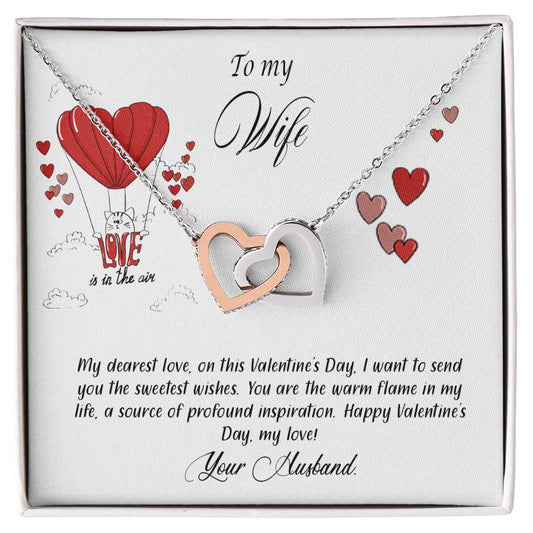 valentine-24a Interlocking Hearts Necklace, Gift to my Wife with Beautiful Message Card