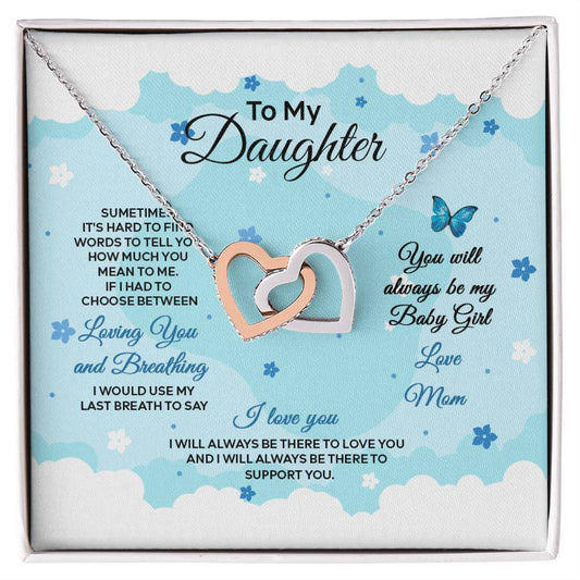 4019a Interlocking Hearts Necklace, Gift to my Daughter with Beautiful Message Card
