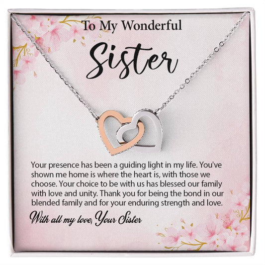 4029c Interlocking Hearts Necklace, Gift to my Sister with Beautiful Message Card