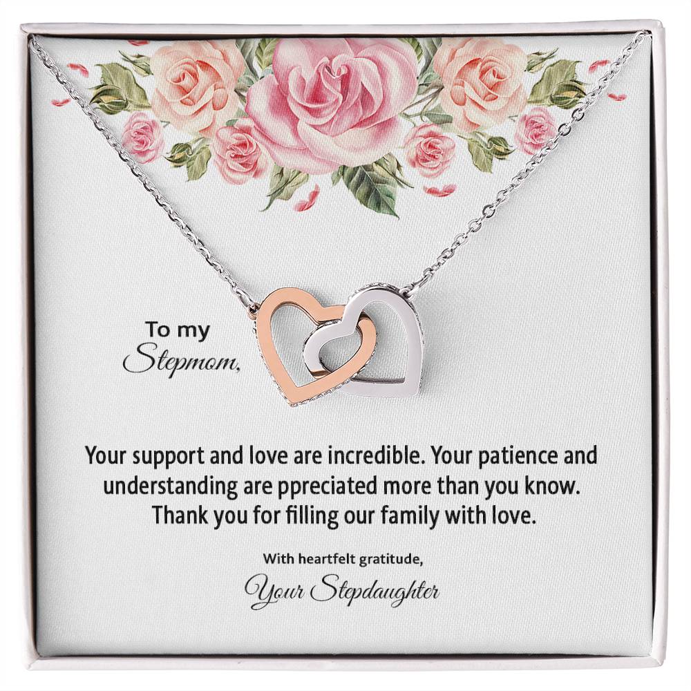 4031d Interlocking Hearts Necklace, Gift to my Stepmom with Beautiful Message Card