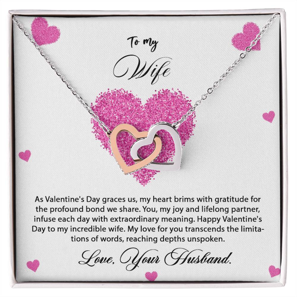 valentine-8a Interlocking Hearts Necklace, Gift to my Wife with Beautiful Message Card