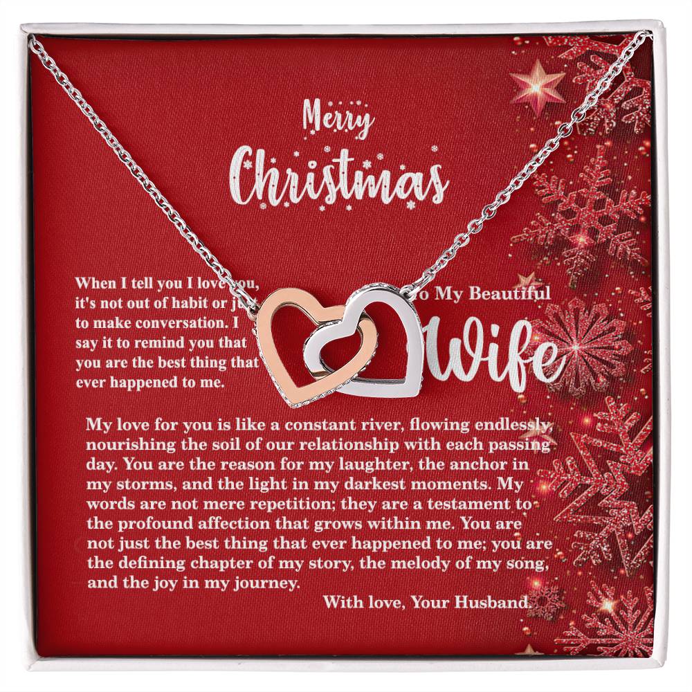 4013b Interlocking Hearts neck, Gift to my Wife with Beautiful Message Card