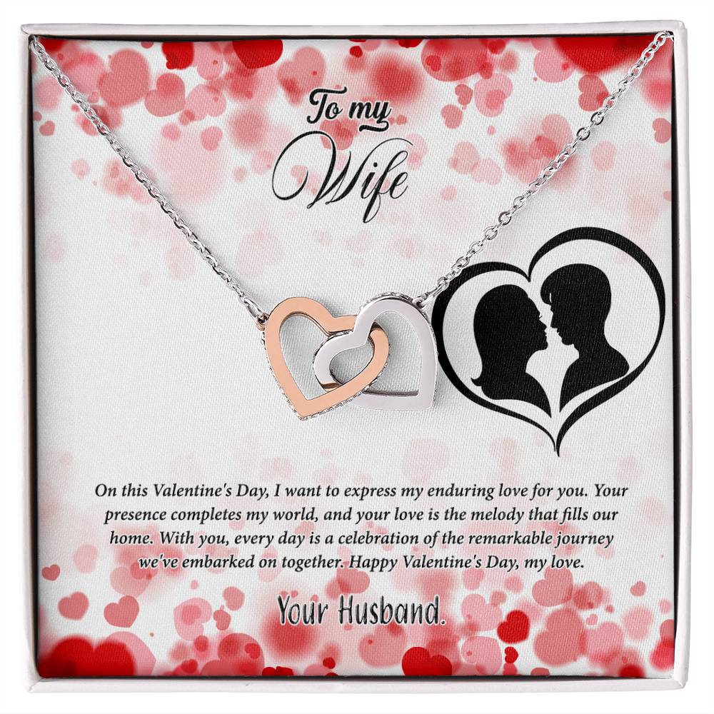 valentine-36a Interlocking Hearts Necklace, Gift to my Wife with Beautiful Message Card