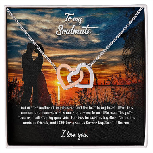 valentine-3b Interlocking Hearts neck, Gift to My Soulmate with Message Card