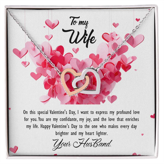 valentine-26a Interlocking Hearts Necklace, Gift to my Wife with Beautiful Message Card