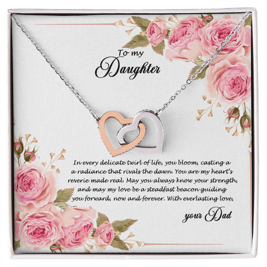 4034 (b) Interlocking Hearts Necklace, Gift to my Daughter with Beautiful Message Card