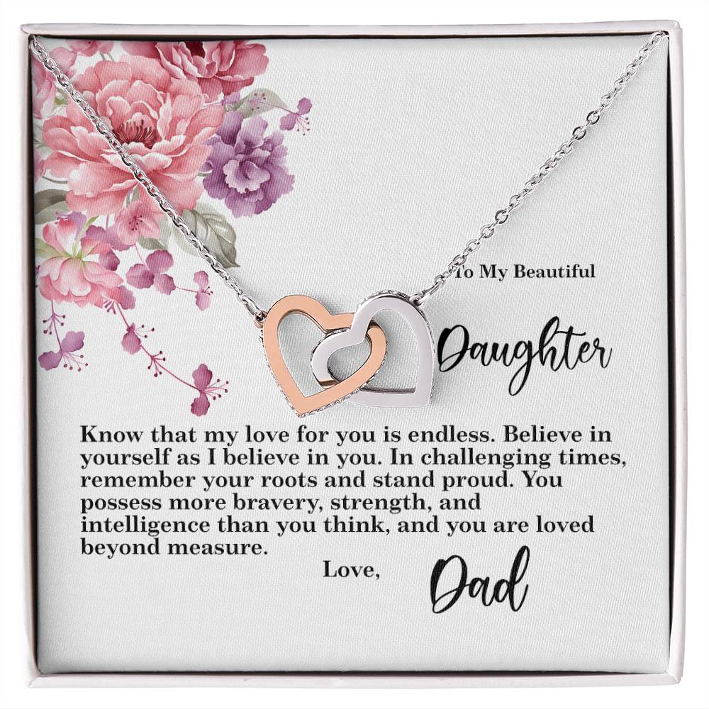 4027b Interlocking Hearts Necklace, Gift to my Daughter with Beautiful Message Card