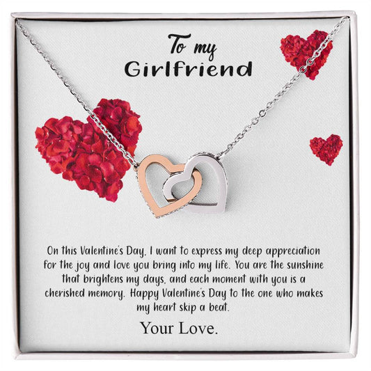 valentine-17c Interlocking Hearts Necklace, Gift to my Girlfriend with Beautiful Message Card