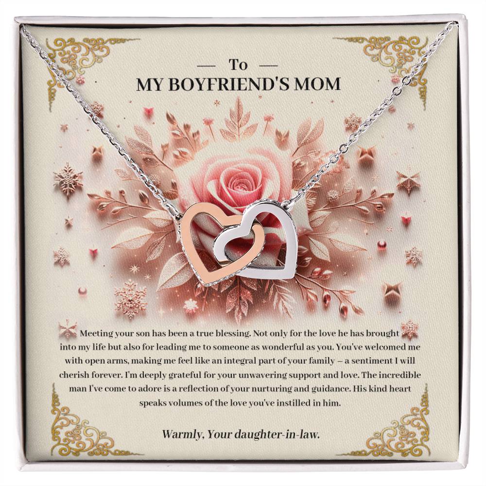 95341a Interlocking Hearts Necklace, Gift to my Boyfriend's Mom with Beautiful Message Card