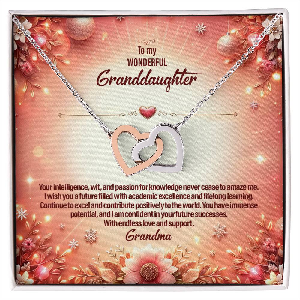 4051a Interlocking Hearts Necklace, Gift to My Granddaughter , with beautiful message card