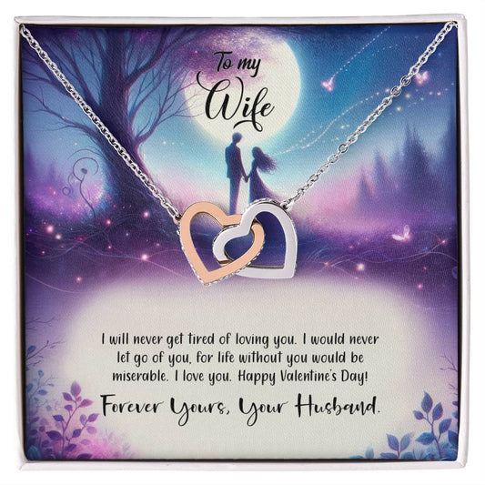 Valentine-st19a Interlocking Hearts Necklace, Gift to my Wife with Beautiful Message Card