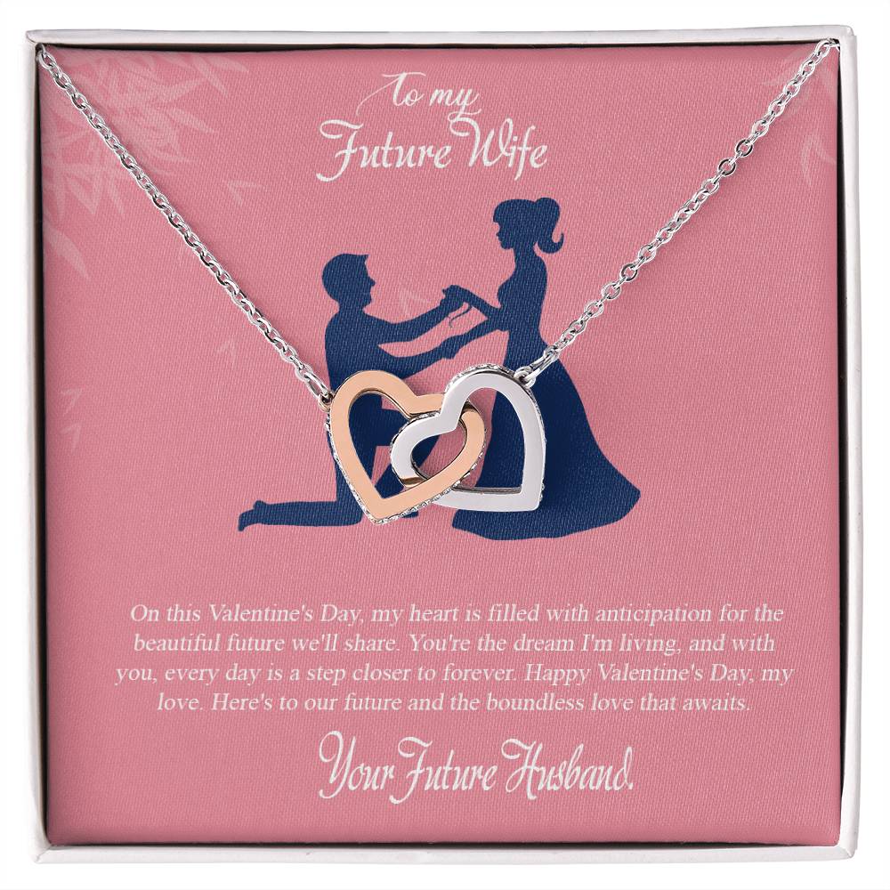 valentine-2d Interlocking Hearts Necklace, Gift to my Future Wife with Beautiful Message Card