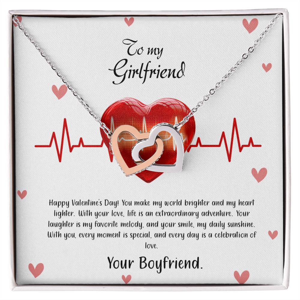 valentine-33c Interlocking Hearts Necklace, Gift to my Girlfriend with Beautiful Message Card