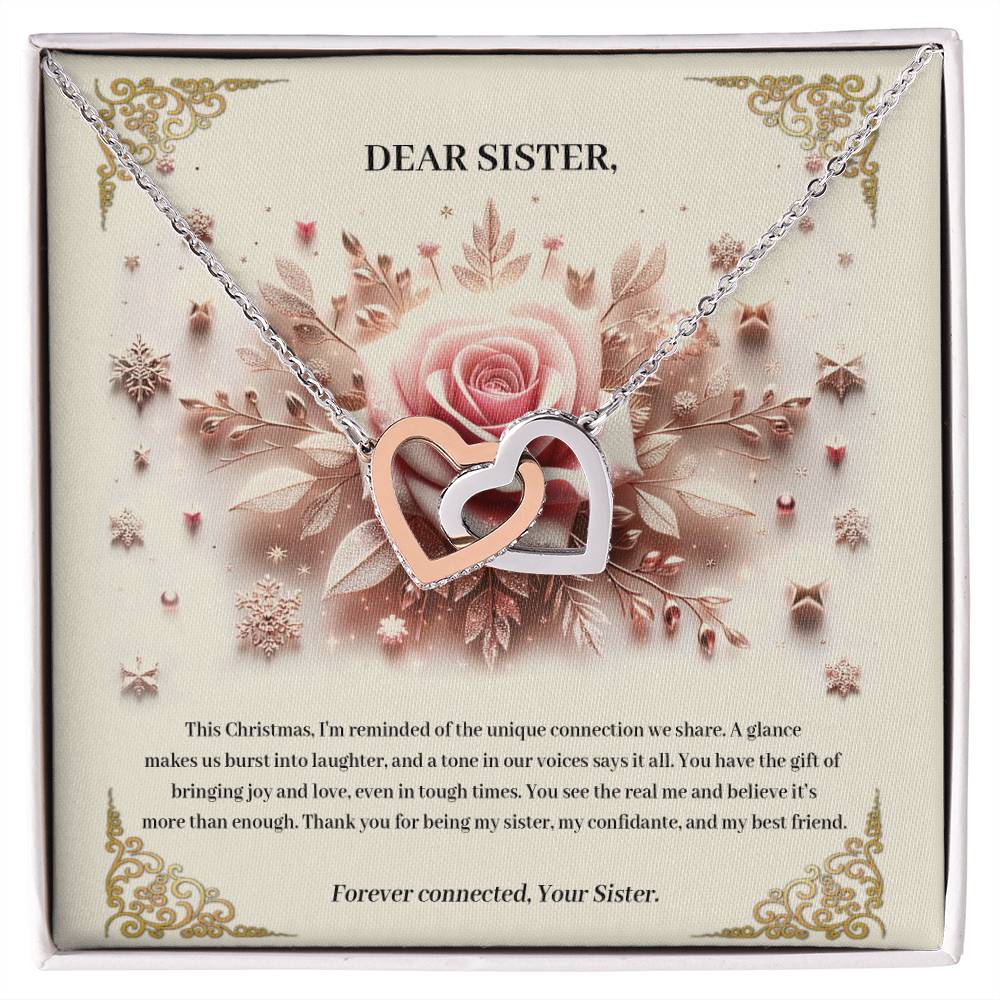 95341b Interlocking Hearts Necklace, Gift to my Sister with Beautiful Message Card