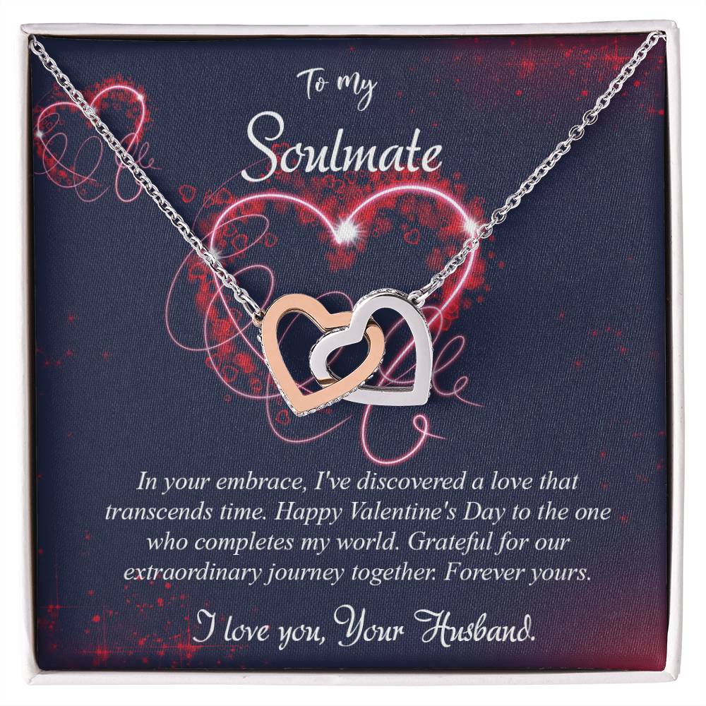 valentine-7b Interlocking Hearts neck, Gift to My Soulmate with Message Card