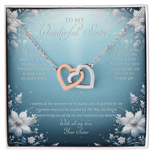 95313a Interlocking Hearts Necklace, Gift to my Sister with Beautiful Message Card