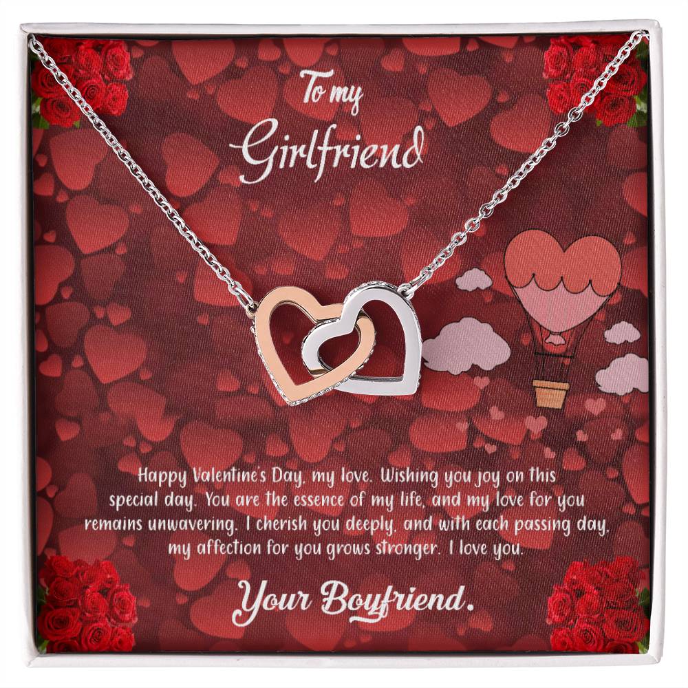 valentine-27c Interlocking Hearts Necklace, Gift to my Girlfriend with Beautiful Message Card