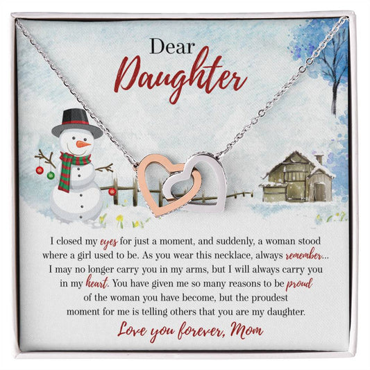 94386b Interlocking Hearts Necklace, Gift to my Daughter with Beautiful Message Card