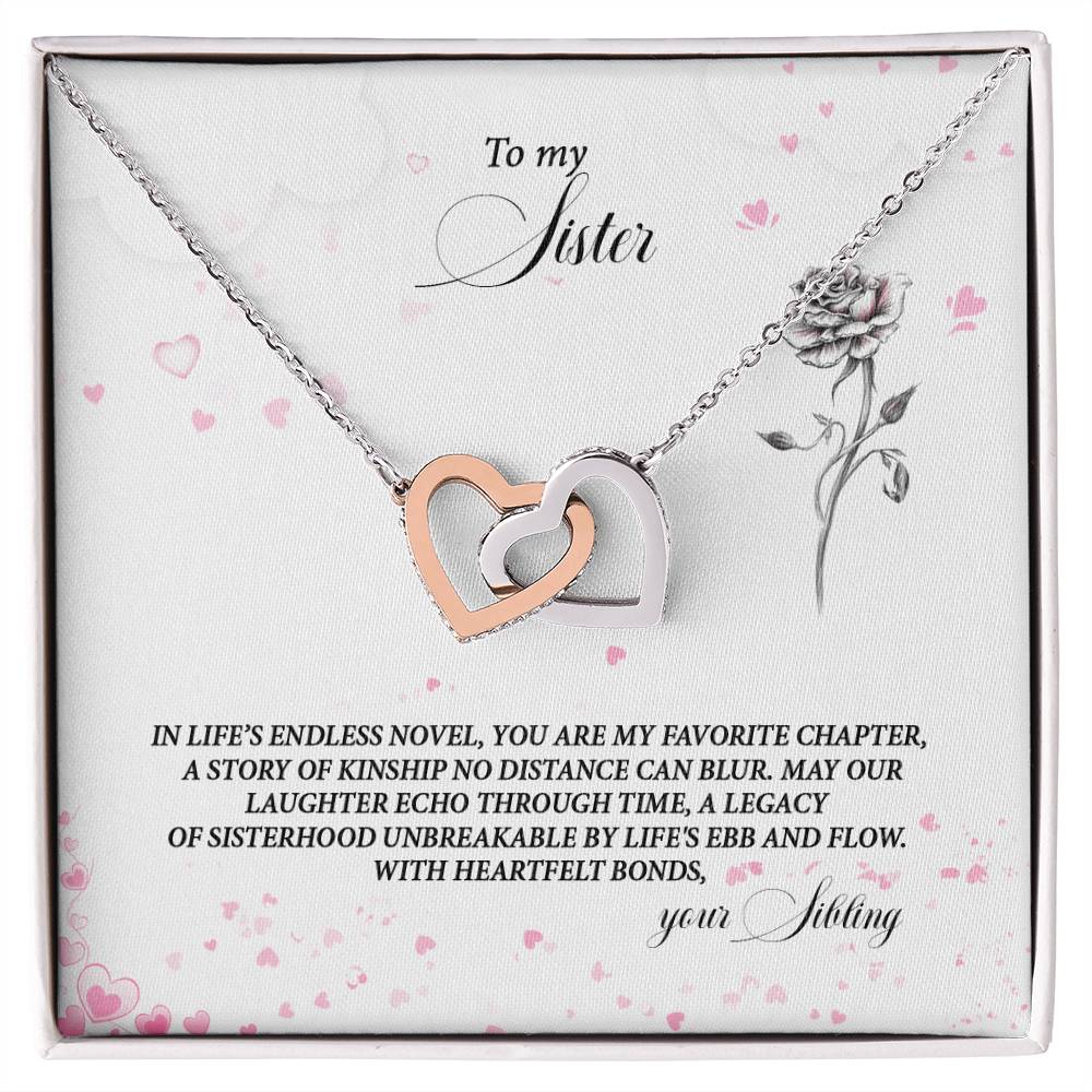 4037b Interlocking Hearts Necklace, Gift to my Sister with Beautiful Message Card