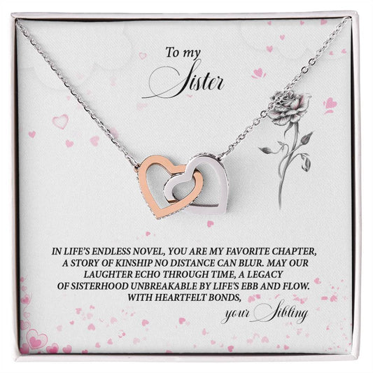 4037b Interlocking Hearts Necklace, Gift to my Sister with Beautiful Message Card