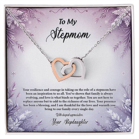 4054b Interlocking Hearts Necklace, Gift to my Stepmom with Beautiful Message Card