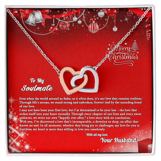 4007b Interlocking Hearts neck, Gift to My Soulmate with Message Card