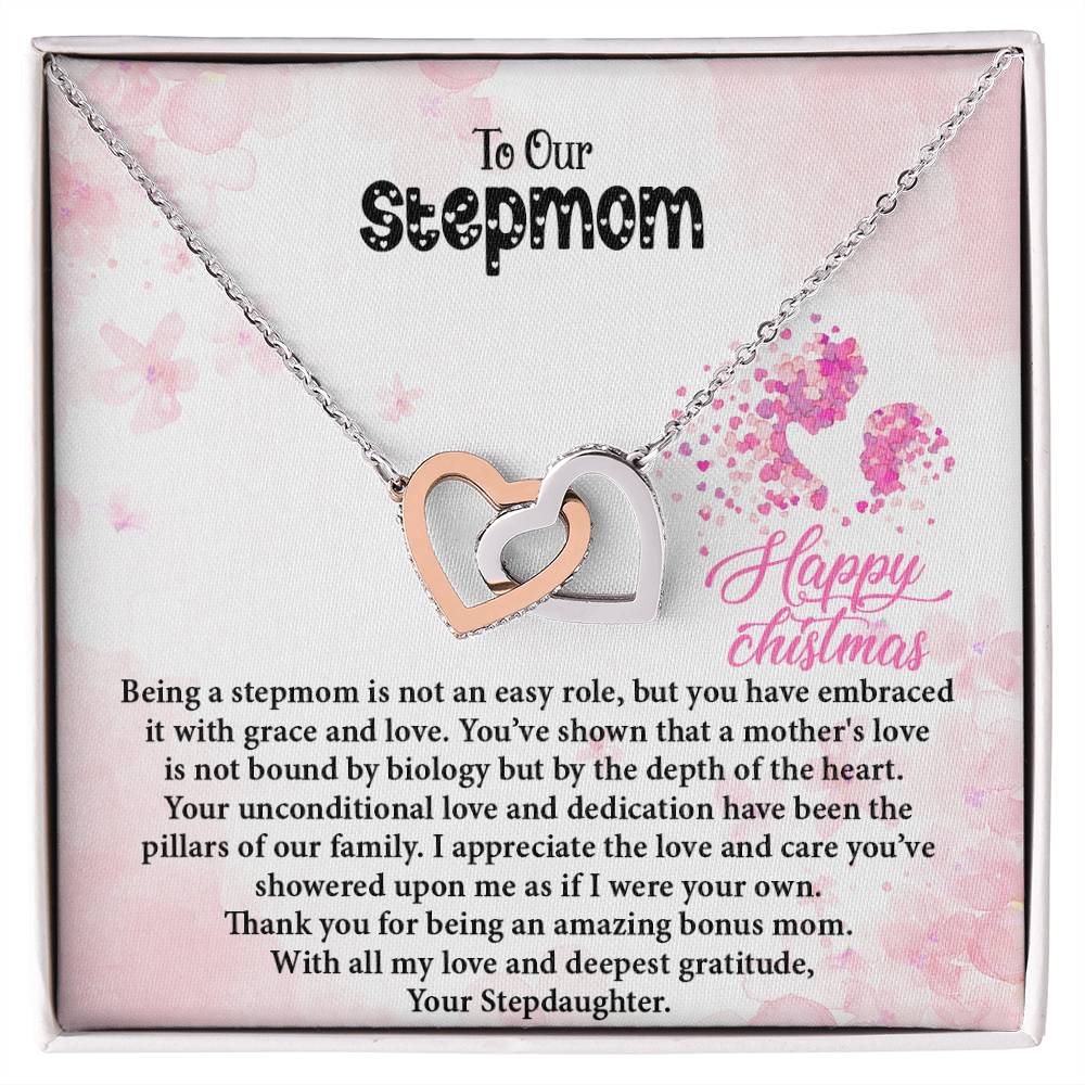 4020 a Interlocking Hearts Necklace, Gift to my Stepmom with Beautiful Message Card