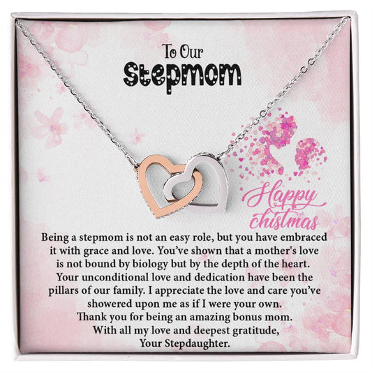 4020 a Interlocking Hearts Necklace, Gift to my Stepmom with Beautiful Message Card