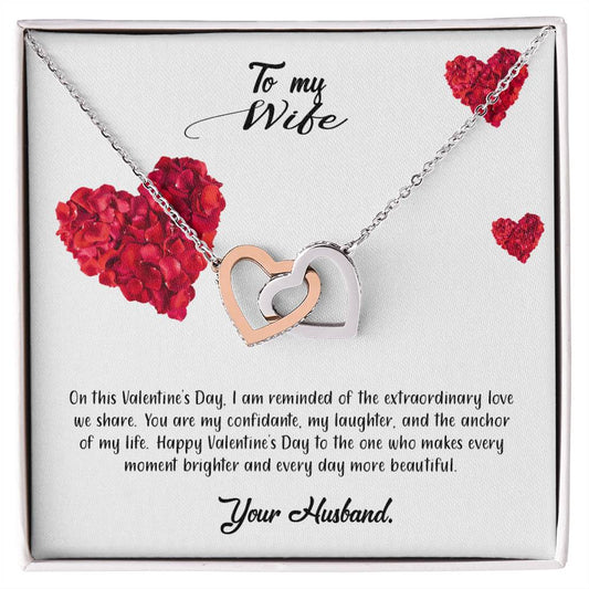 valentine-17a Interlocking Hearts Necklace, Gift to my Wife with Beautiful Message Card