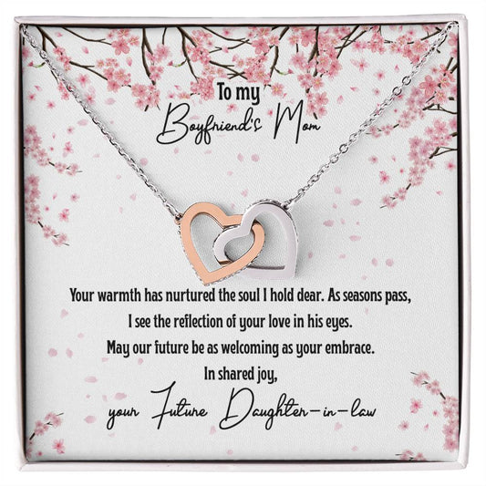 4040 c Interlocking Hearts Necklace, Gift to my Boyfriend's Mom with Beautiful Message Card