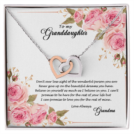 4034 (a) Interlocking Hearts Necklace, Gift to My Granddaughter , with beautiful message card