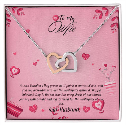 valentine-16a Interlocking Hearts Necklace, Gift to my Wife with Beautiful Message Card