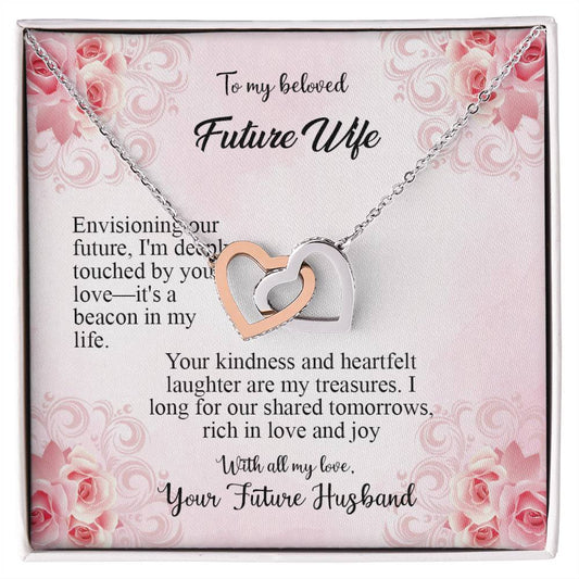 4036b Interlocking Hearts Necklace, Gift to my Future Wife with Beautiful Message Card