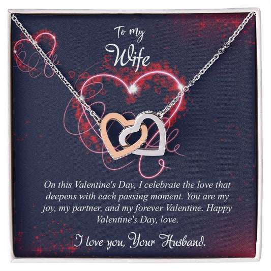 valentine-7a Interlocking Hearts Necklace, Gift to my Wife with Beautiful Message Card