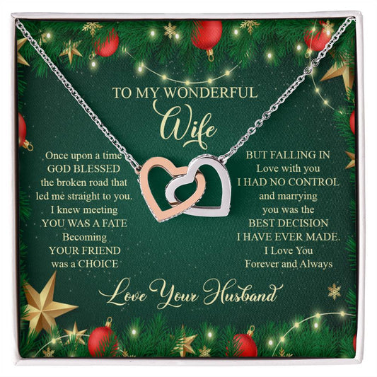 93045a Interlocking Hearts neck, Gift to my Wife with Beautiful Message Card