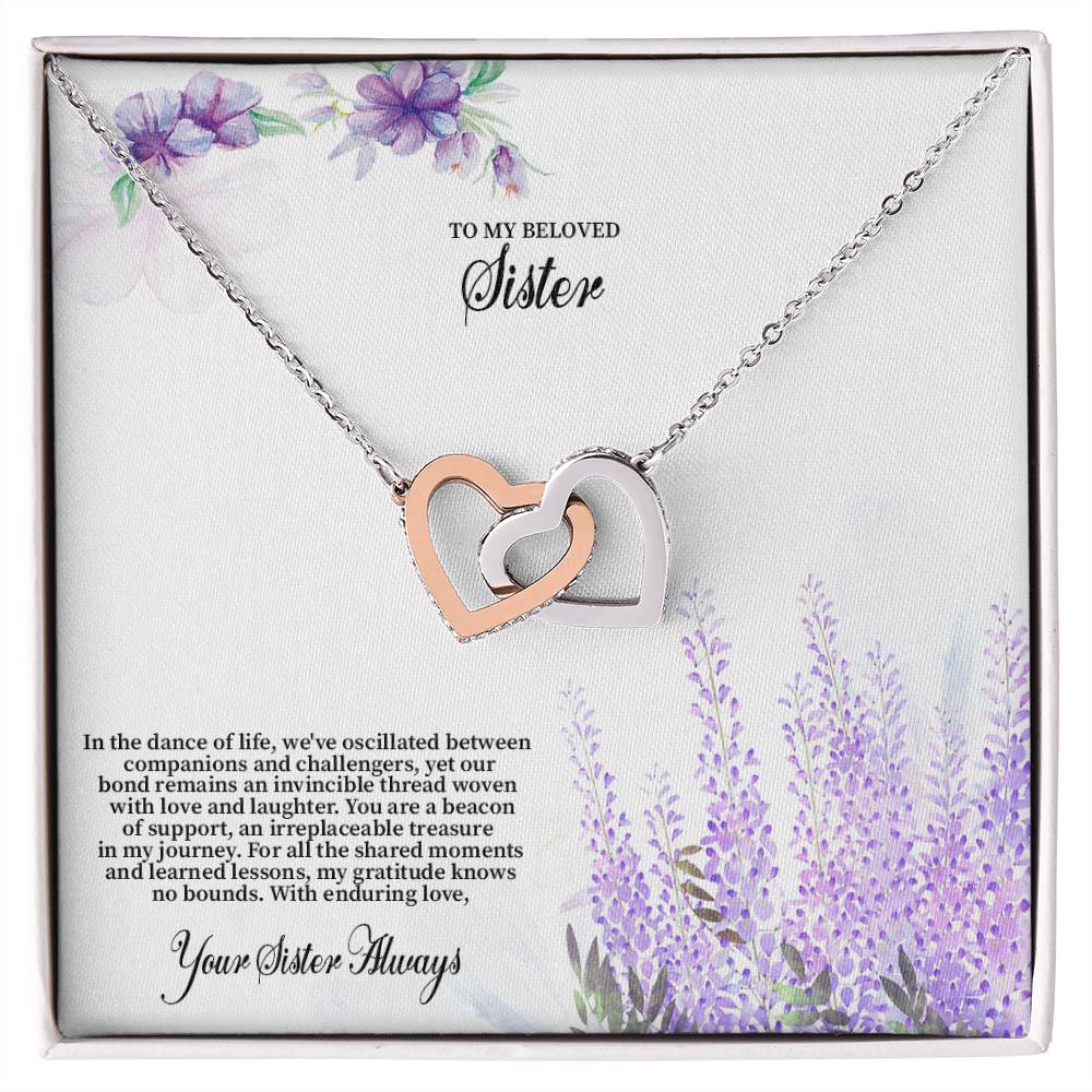 4030c Interlocking Hearts Necklace, Gift to my Sister with Beautiful Message Card