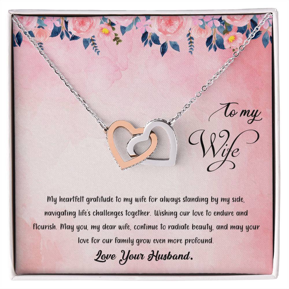 valentine-38a Interlocking Hearts Necklace, Gift to my Wife with Beautiful Message Card