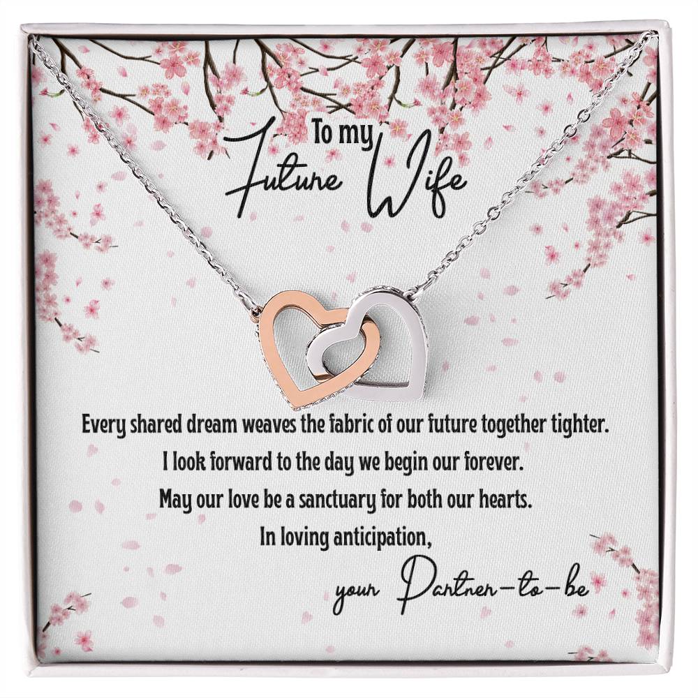 4040 b Interlocking Hearts Necklace, Gift to my Future Wife with Beautiful Message Card