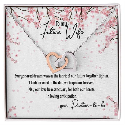 4040 b Interlocking Hearts Necklace, Gift to my Future Wife with Beautiful Message Card