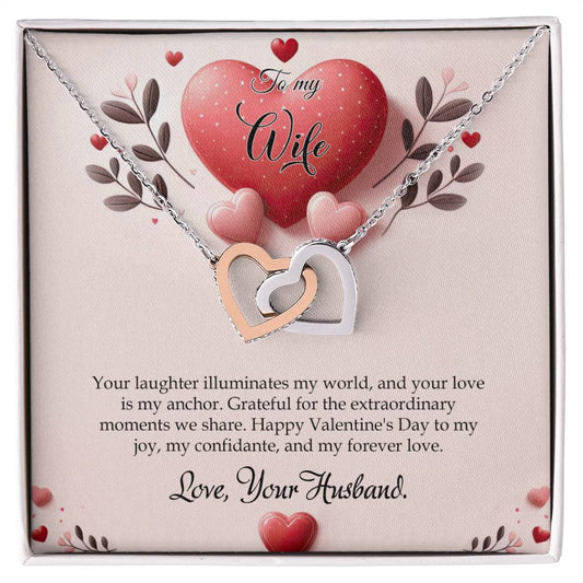 Valentine-st13a Interlocking Hearts Necklace, Gift to my Wife with Beautiful Message Card