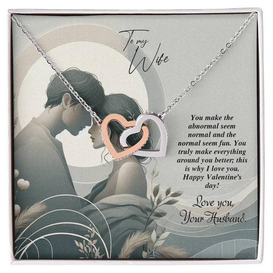 Valentine-st22a Interlocking Hearts Necklace, Gift to my Wife with Beautiful Message Card