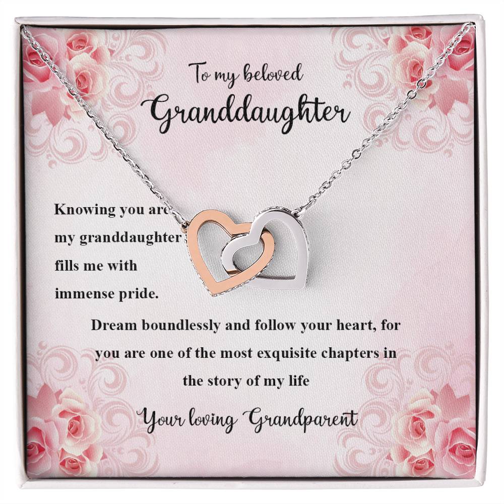 4036a Interlocking Hearts Necklace, Gift to My Granddaughter , with beautiful message card